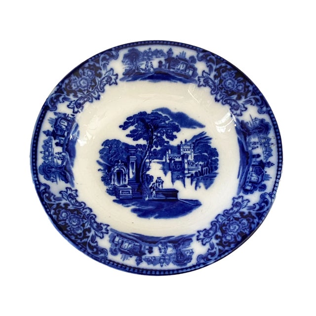 English Antique Flow Blue Plate W. H. Grindley Co. England “Shanghai” For Sale - Image 3 of 6
