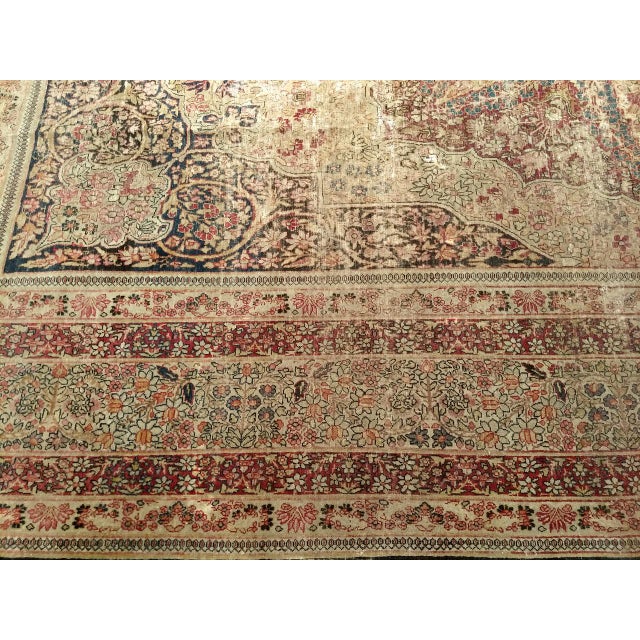 19th Century Persian Kerman Lavar Rug, Hand-Knotted Wool, Floral Pattern, Ivory & Burgundy, 9x13 For Sale - Image 15 of 15