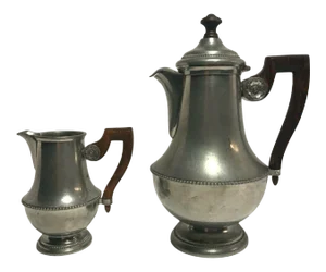 Antique Art Deco Pewter "Les étains L’île De France" Malta Coffee Pot & Creamer Set- 2 Pieces