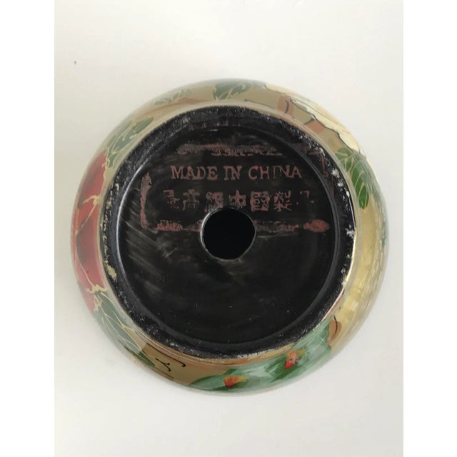 Vintage Chinoiserie Ceramic Painted Cachepot With Peacocks Birds Pattern For Sale - Image 9 of 10