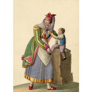 Michela De Vito, Costume of Procida, Province of Naples, 1800s, Watercolour For Sale