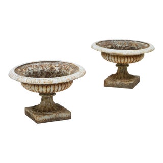 Antique 19th Century Cast Iron Garden Urns - a Pair For Sale