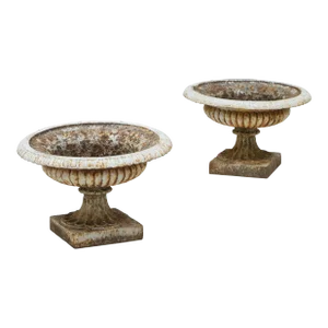 Antique 19th Century Cast Iron Garden Urns - a Pair