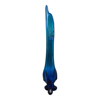 Viking Mid-Century Modern Epic 3 Toe Foil Hand Blown Glass Stretched Swung Vase For Sale