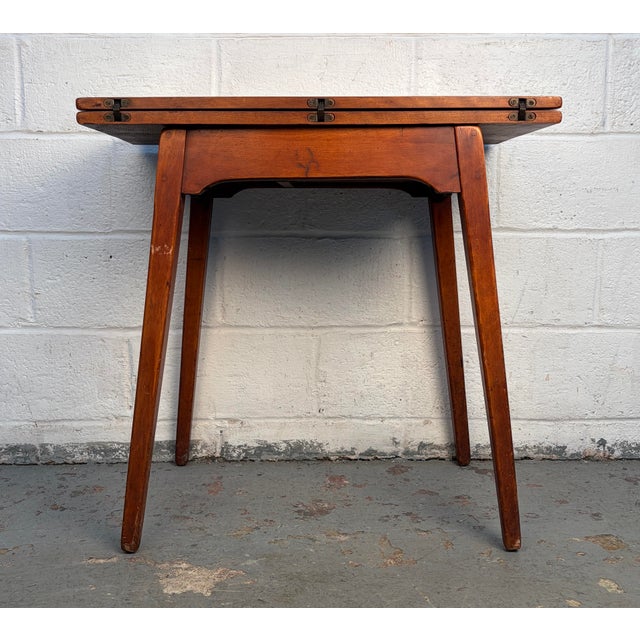 Brick Red Vintage Cushman "Colonial Creations" Pivot-Top Game Table For Sale - Image 8 of 13