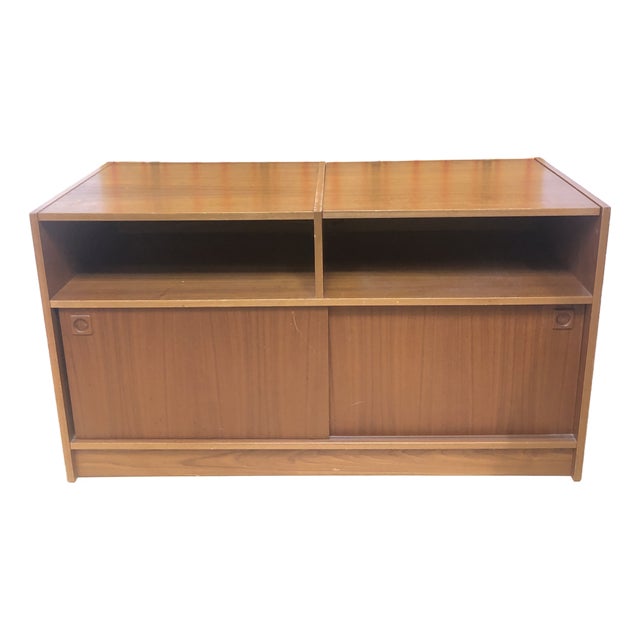 1980s Mid Century Danish Modern Teak Entertainment Console Record Cabinet For Sale