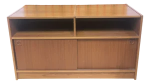 1980s Mid Century Danish Modern Teak Entertainment Console Record Cabinet