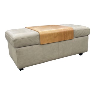 Ekornes Stressless Tan Leather Ottoman and Table For Sale