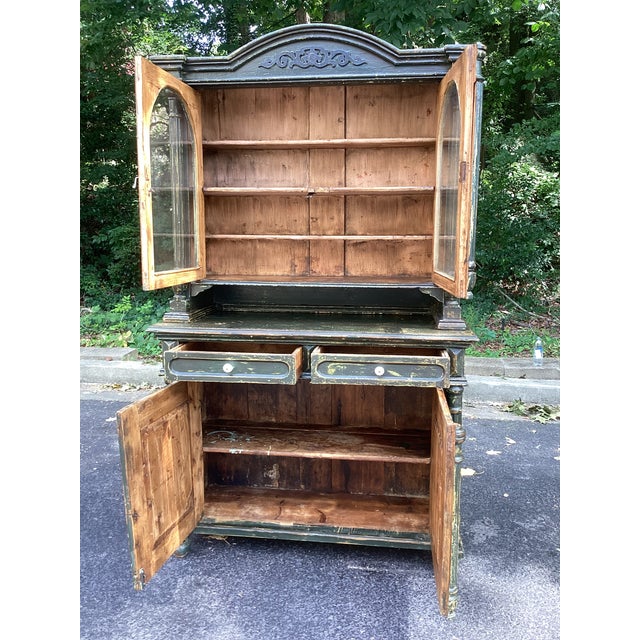 Antique Swedish Gustavian Style Painted Pine Two-Piece Hutch Cabinet For Sale - Image 10 of 10
