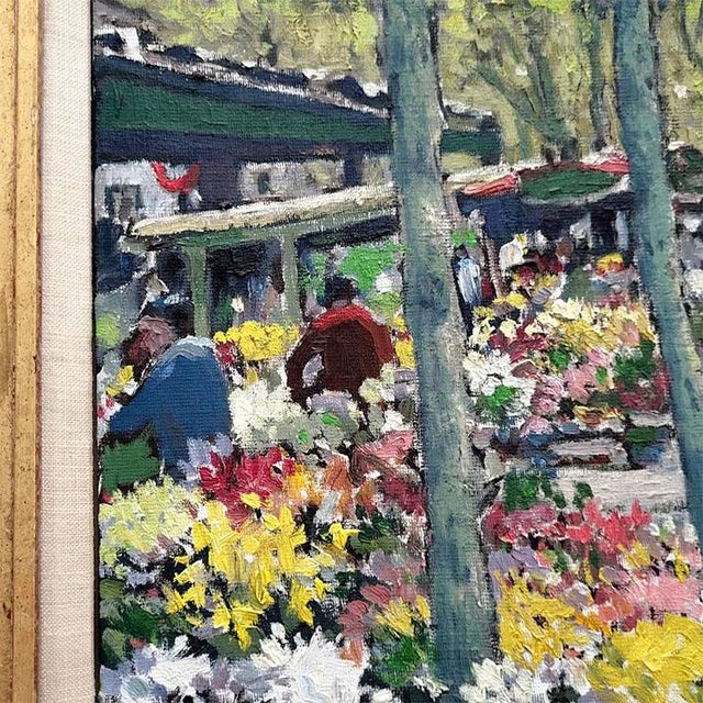 Charming Vintage Signed Oil Painting "Flower Market" - F. G.Fleming For Sale - Image 4 of 7