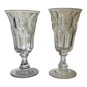 Antique 19th Century American Eapg Flint Glass Crystal Celery or Trumpet Vases - a Pair
