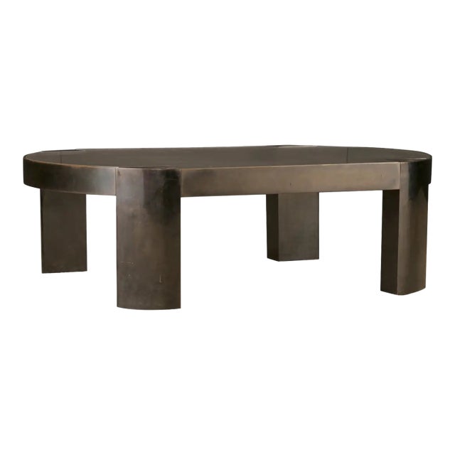 Karl Springer 'Banker' Coffee Table in Patinated Bronze and Lucite, 1970s For Sale