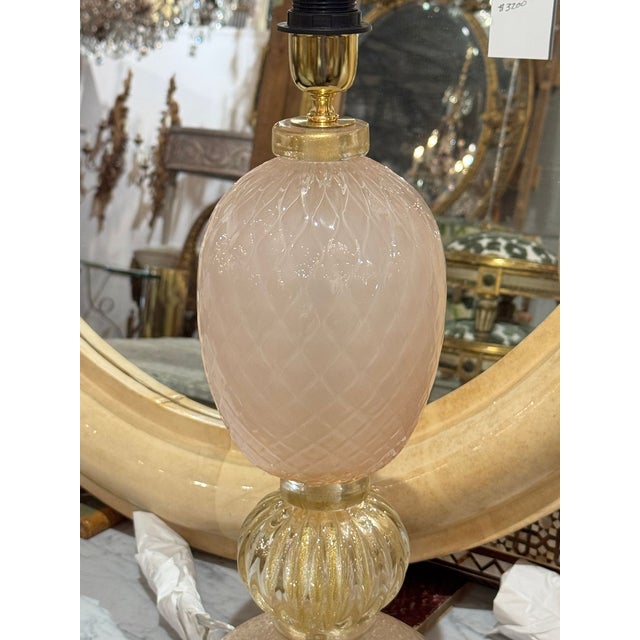 Modern Murano Pink and Gold Glass Lamps - a Pair For Sale - Image 3 of 6