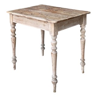 Vintage Primitive Turned Leg Wooden Table For Sale