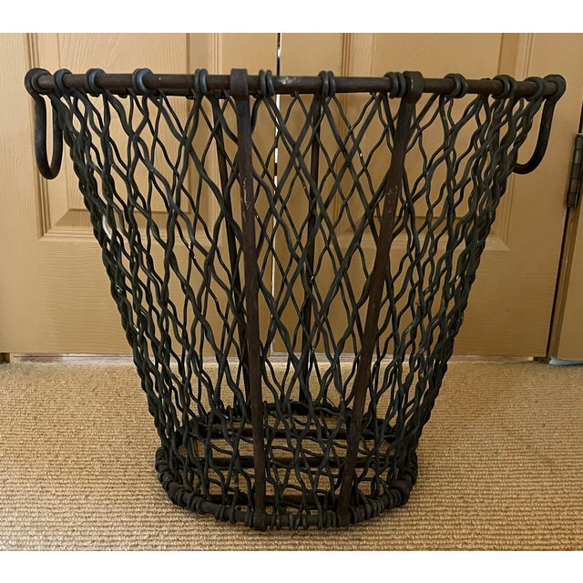Early 20th Century Large Antique Early 20th Century Heavy Gauge Industrial Wire Work Basket With Handles for Garden or Hearth For Sale - Image 5 of 17