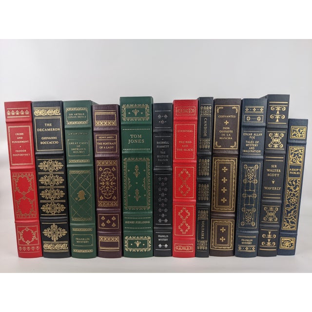 Textile 12-Book Franklin Library & Franklin Mystery Decorative Collection – Red, Green, Blue & Gold For Sale - Image 7 of 14