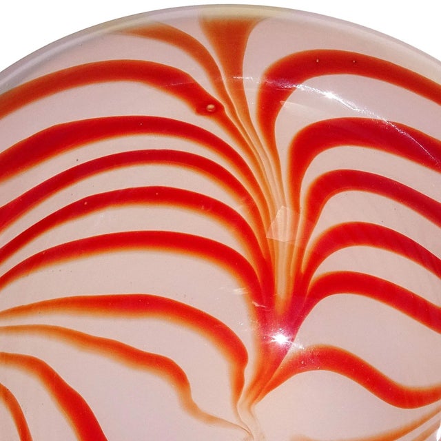 Murano Murano Vintage Red Orange White Opalescent Psychedelic Optic Swirl Italian Art Glass Bowl For Sale - Image 4 of 5