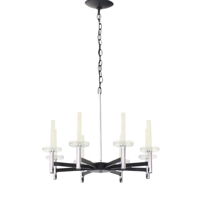 Vintage Mid Century Chrome and Glass Light Fixture For Sale - Image 10 of 10