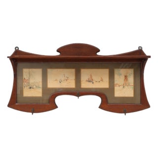 Art Nouveau Wall-Mounted Coat Rack with Framed Watercolors from Cassier, Belgium, 1905 For Sale