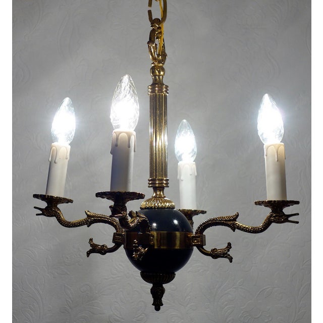 Antique French Swan Brass 4-Light Chandelier, 1950s For Sale - Image 11 of 12