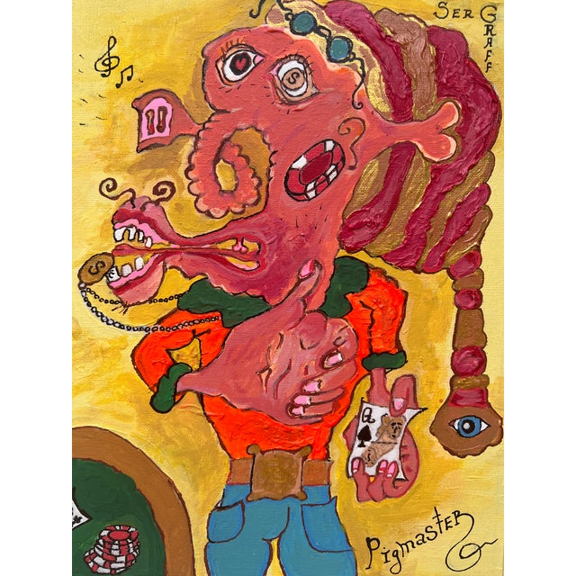 Original Serg Graff "PigMaster" – Unique Surreal Naïve Fantasy Acrylic Artwork For Sale - Image 10 of 11