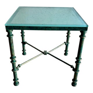 Vintage Sculptural Iron Side Table After Giacometti, Verdigris Finish For Sale
