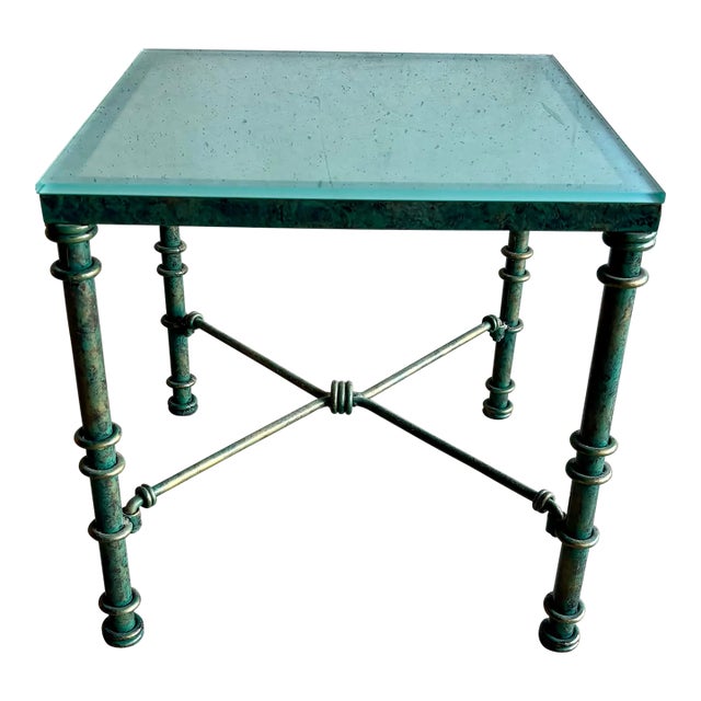 Vintage Sculptural Iron Side Table After Giacometti, Verdigris Finish For Sale