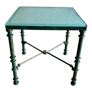 Vintage Sculptural Iron Side Table After Giacometti, Verdigris Finish