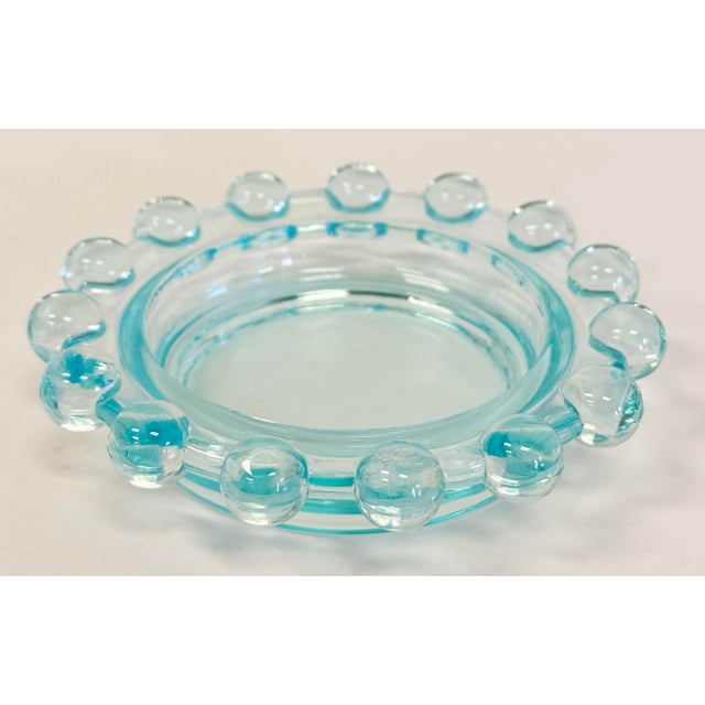 Vintage petite Candlewick style glass trinket dish or ashtray in pale blue. Elegant with a distinctive beaded edge. Pretty...