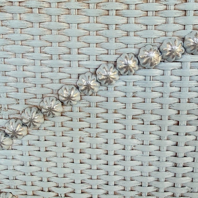 Late 20th Century Palm Beach Regency Light Blue Whicker Silver Studded Monumental Wall Mirror- Newly Painted For Sale - Image 12 of 12