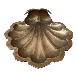 Vintage Solid Brass Footed Decorative Clamshell Dish