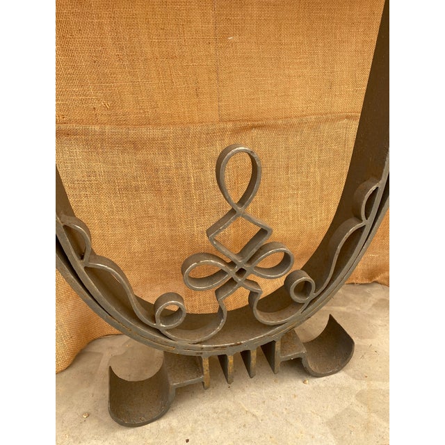 1950s Poillerat-Style Wall-Mounted Scrolled Iron + Marble Console Table For Sale - Image 5 of 8