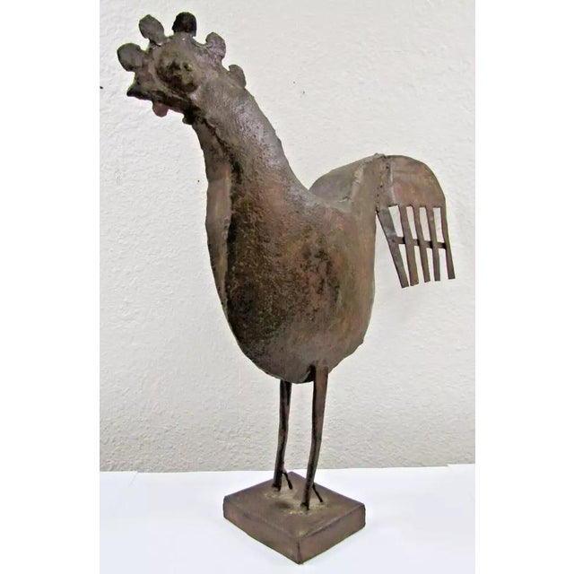 French 1940's French Folk Art Welded Sheet Iron 21" Tall Chicken Sculpture For Sale - Image 3 of 12