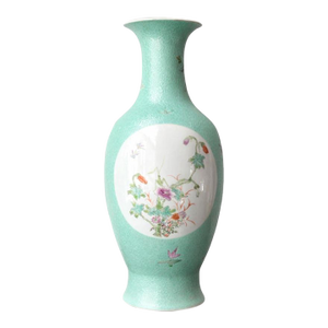 Antique 18th Century Chinese Turquoise Porcelain Vase, Qianlong Mark, 10"t., Provenance