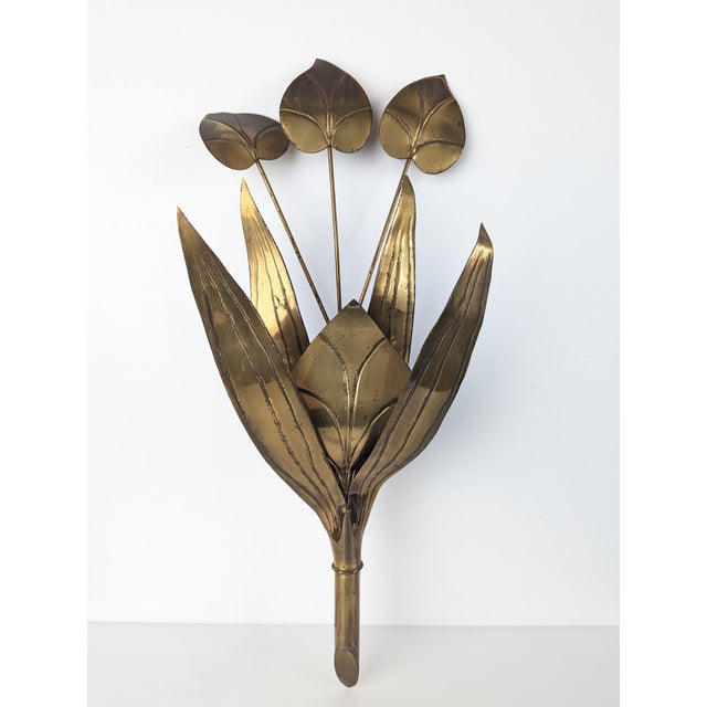 Brass Floral Leaf Wall Sconce, 1960s For Sale - Image 9 of 11