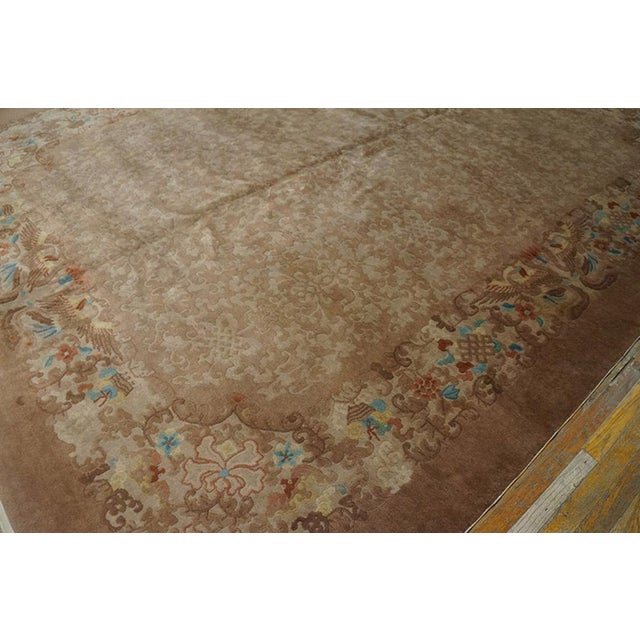 Early 20th Century 1920s Orange Peach Floral Antique Chinese Art Deco Rug 9' X 11' 10" Handknotted Wool Carpe For Sale - Image 5 of 8