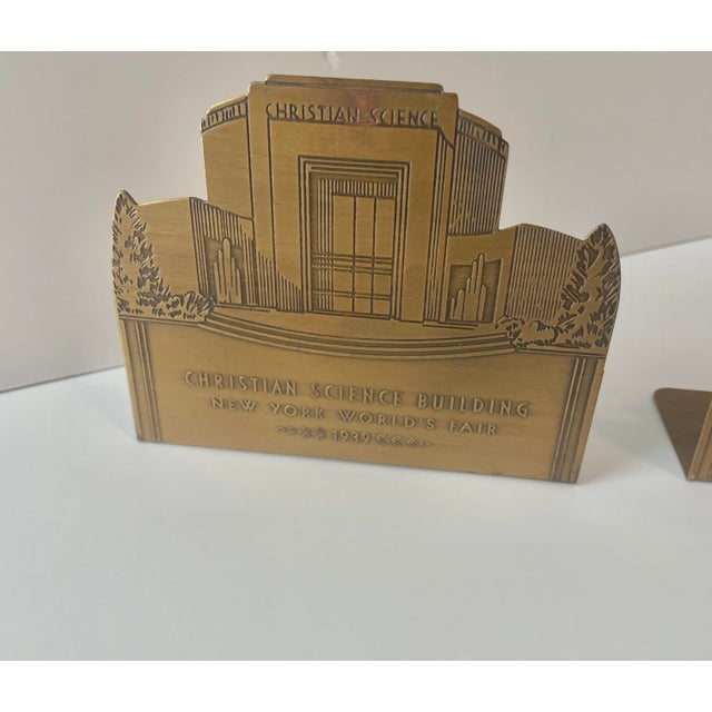 1939 New York Worlds Fair Pair Brass Bookends Deco For Sale In Savannah - Image 6 of 8