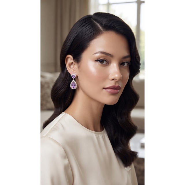 2020s Natural Amethyst 8.68cts & Diamond 1.71cts Earring in 14k Gold For Sale - Image 5 of 8