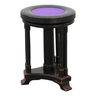 Art Deco Black and Purple Adjustable Velvet Piano Stool, Belgium, 1910 For Sale