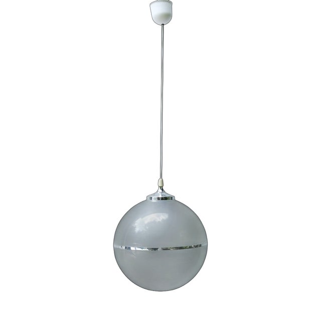 Vintage Italian Space Age Pendant Light in Acrylic Glass, Chrome and Steel, 1970s For Sale