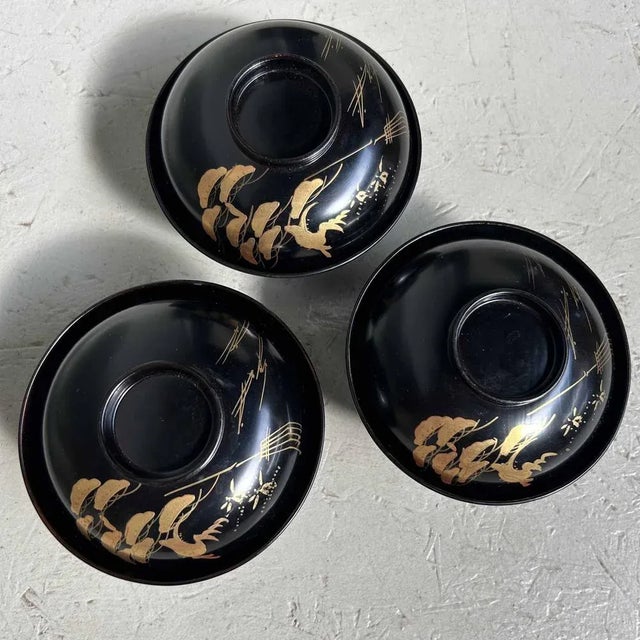 Urushi Maki-E Rice Bowls, Japan, 1910s, Set of 3 For Sale - Image 11 of 12