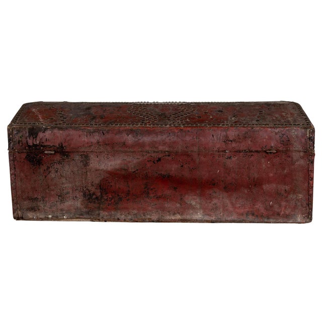 French Antique Leather Studded Chest For Sale - Image 3 of 6