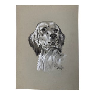 1940s Original Signed Graphite Illustration of English Setter Dog Portrait, 11 × 8.25 In. For Sale