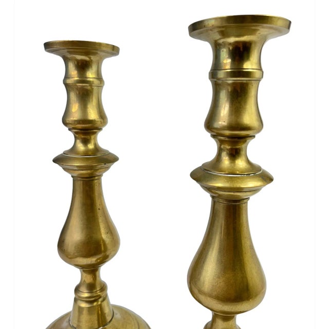 Shabby Chic 1840s English Brass Candlesticks - a Pair For Sale - Image 3 of 8