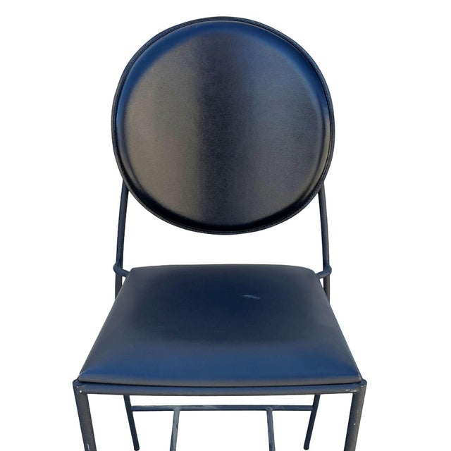 Metal 1990s Dakota Jackson Memphis Style "Vik-Ter" Black Leather Barstool For Sale - Image 7 of 8