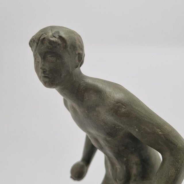 Ceramic Vintage Terracotta Sculpture Ball Thrower by Róza Pató, 1980s For Sale - Image 7 of 12