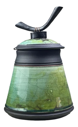 Ron Aubuchon (American, 1947-2014) American Lidded Iridescent Wood Fired Vessel, Signed
