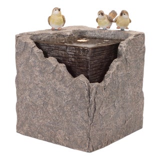 Bubbling Stone Fountain with Bird Accents 19"H For Sale
