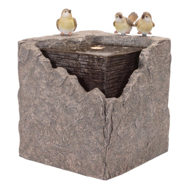 Bubbling Stone Fountain with Bird Accents 19"H For Sale