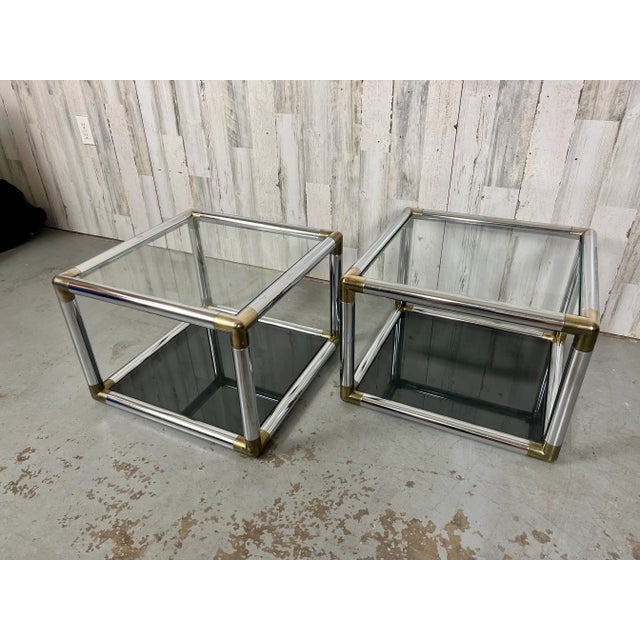 Vintage Chrome and Brass Cube End Tables For Sale - Image 4 of 12